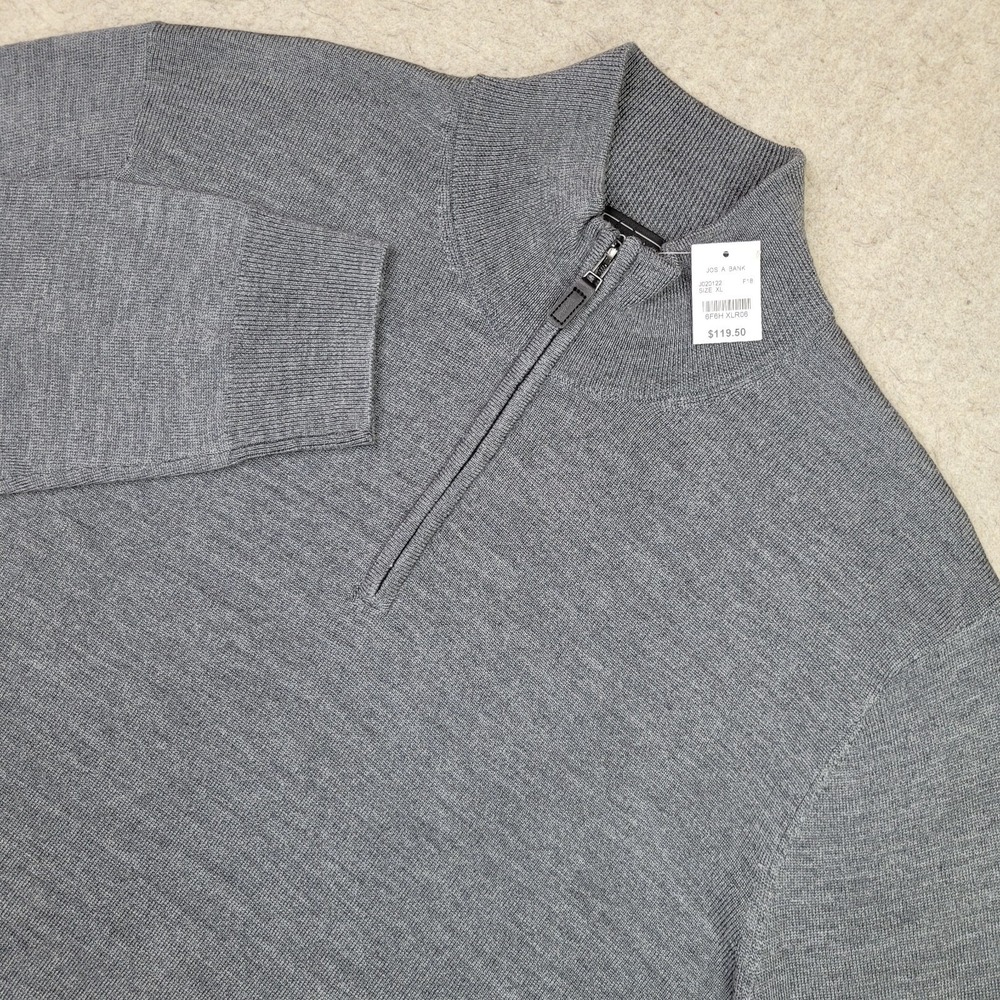 Jos A Bank Traveler Merino Wool 1/4 Zip Pullover Mens XL Gray Sweater Mock‎ Neck